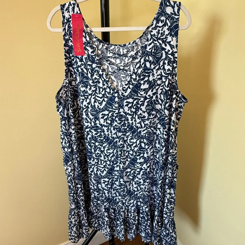 NWT: Lilly Pulitzer Kristen Flounce Dress with Pockets in Oyster Bay Blue - Picture 2 of 5